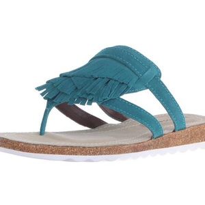 Hush Puppies Bryson Jane slip on open toe fringe turquoise suede sandals